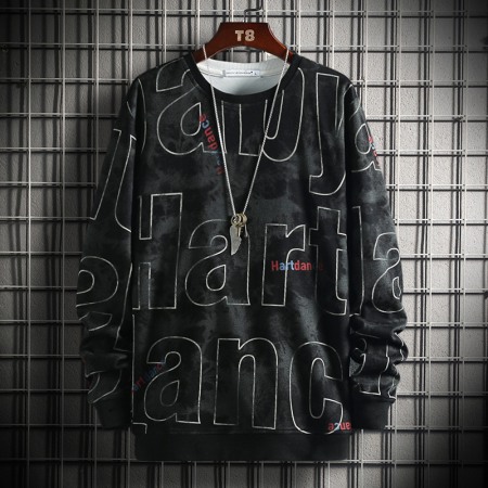 New Autumn Men's Long-Sleeved T-Shirt Men's Casual Trend Slim Round Neck Style Sweater